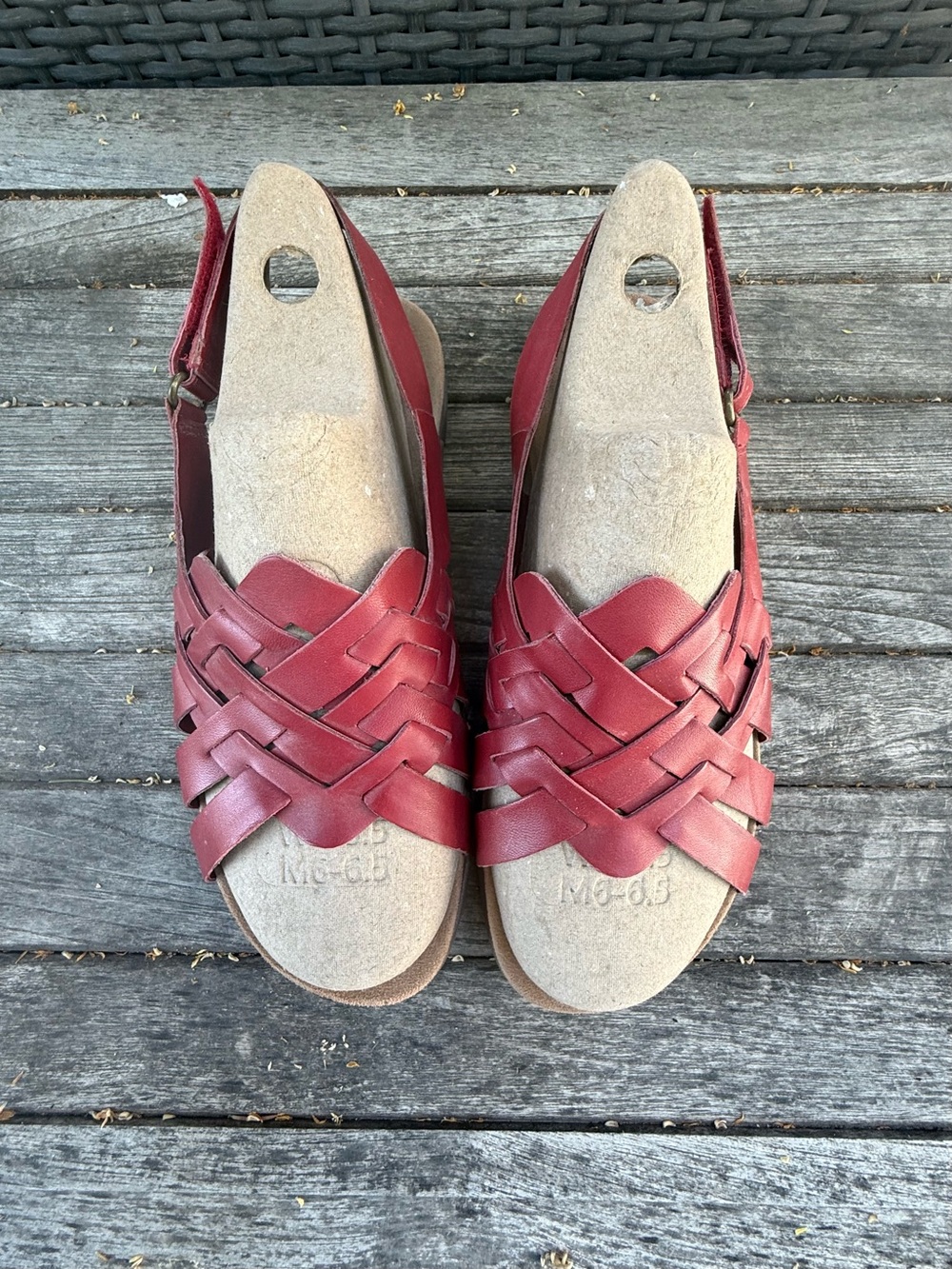 Women's Red Woven Leather Slingback Sandals